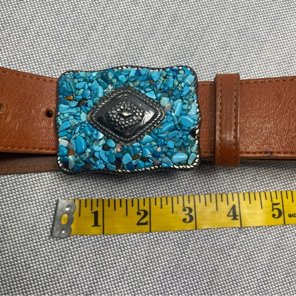 Avignon Vintage Turquoise Pebbles and Metal Large Buckle Leather Belt - Picture 8 of 10